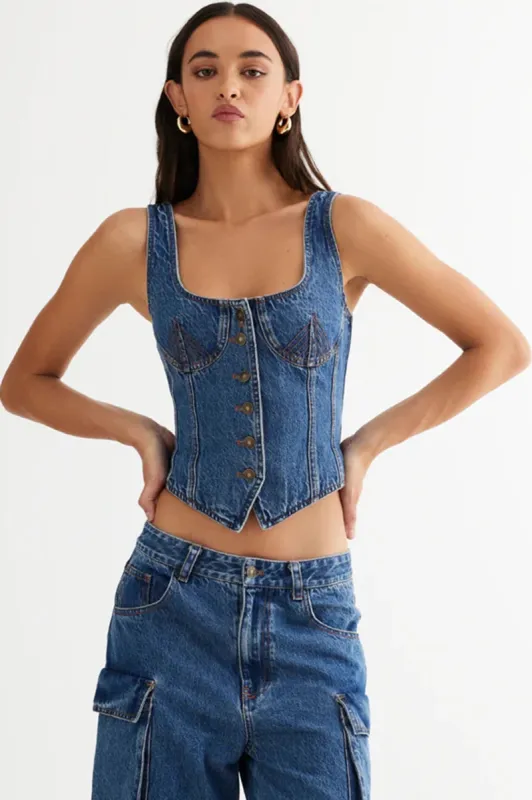 LIONESS After Hours Corset Blue Denim sold by Selfie Leslie