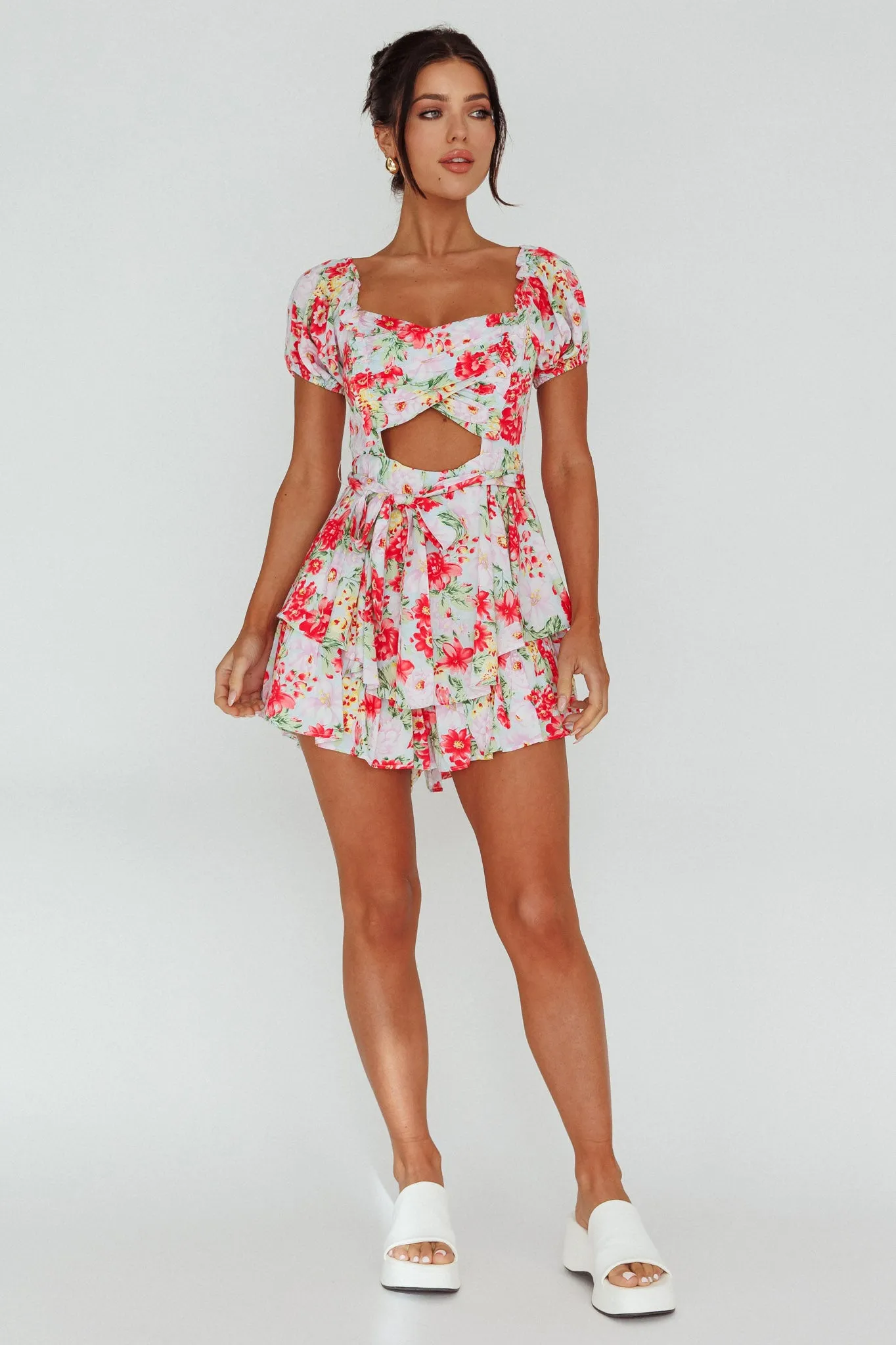 Whimsical Cut-out Bodice Romper Floral Pink sold by Selfie Leslie product image thumbnail 3