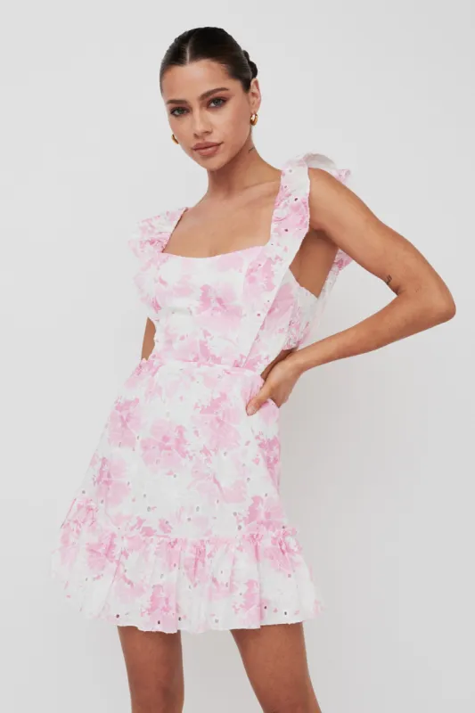 Porcia Tied Back Frill Dress Floral Pink sold by Selfie Leslie
