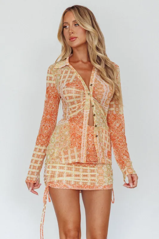 Sheela Drawstring Ruched Mini Skirt Orange sold by Selfie Leslie
