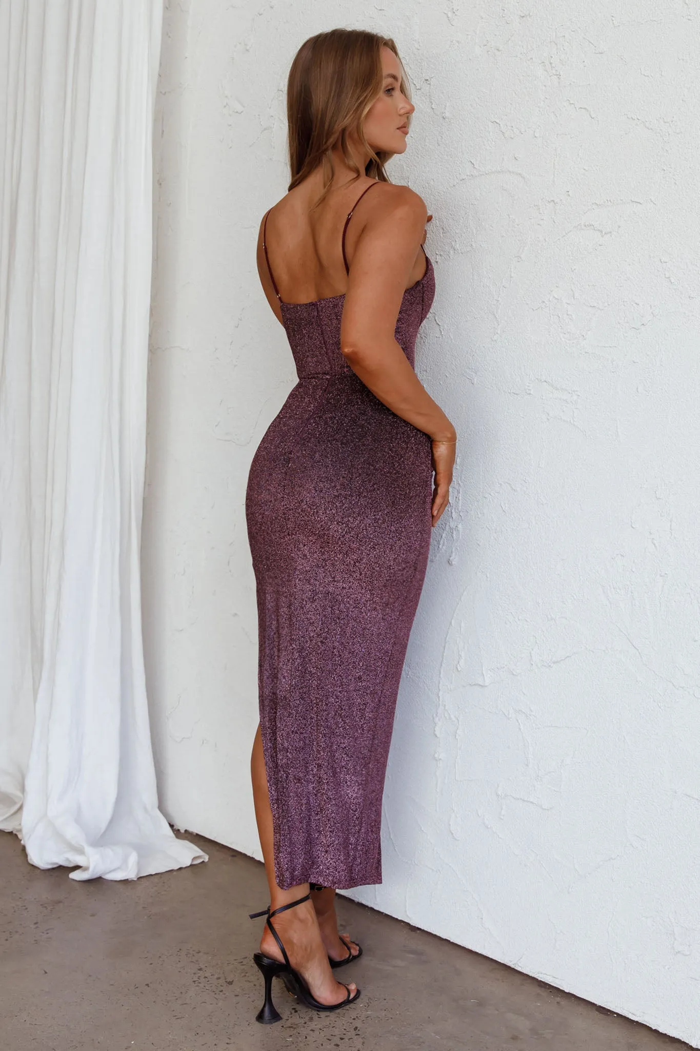 Silver Screen Queen Thigh Split Maxi Dress Purple sold by Selfie Leslie product image thumbnail 5