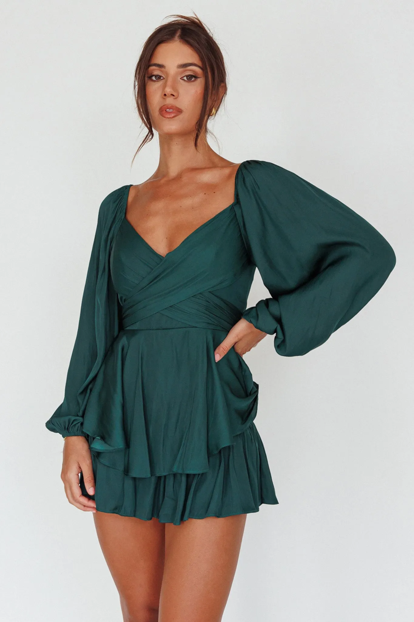 It's Complicated Long Sleeve Flounce Romper Forest Green sold by Selfie Leslie product image thumbnail 5