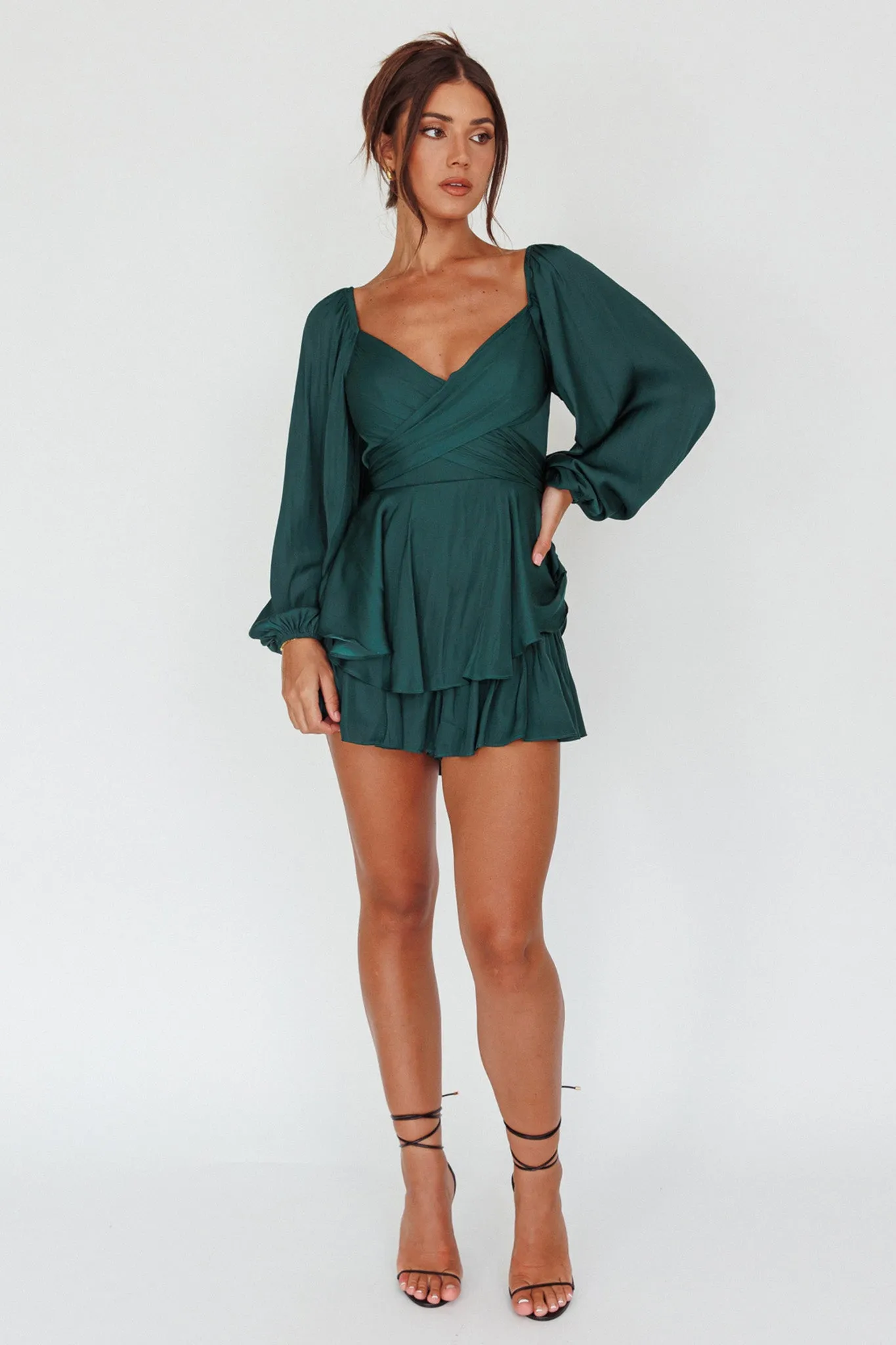 It's Complicated Long Sleeve Flounce Romper Forest Green sold by Selfie Leslie product image thumbnail 3