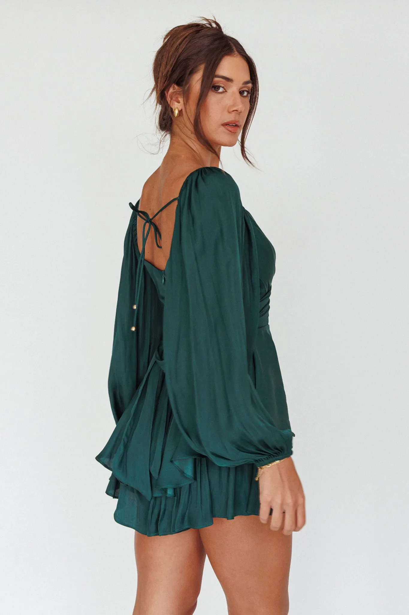 It's Complicated Long Sleeve Flounce Romper Forest Green sold by Selfie Leslie product image thumbnail 2