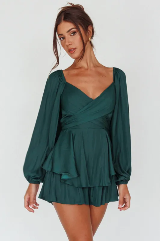 It's Complicated Long Sleeve Flounce Romper Forest Green sold by Selfie Leslie