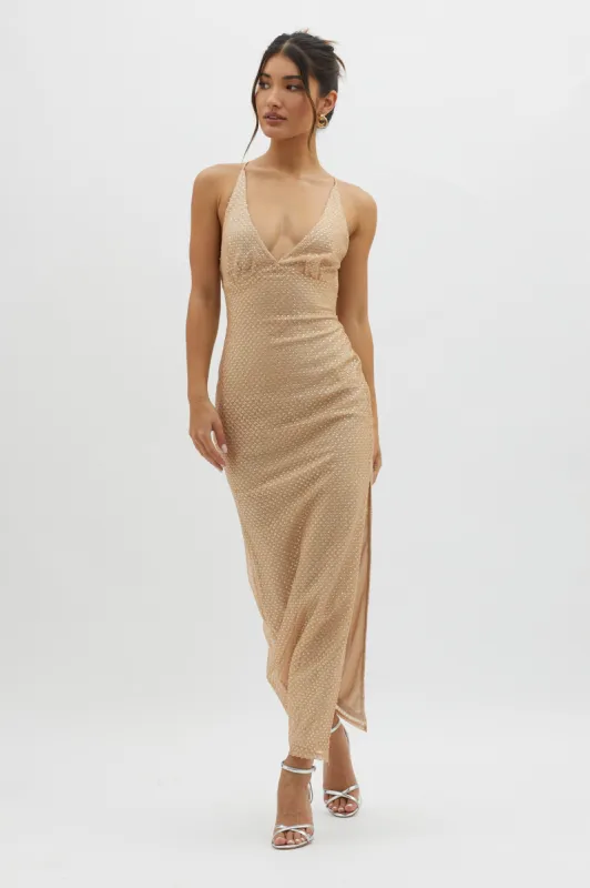 Alysia Plunging Halterneck Maxi Dress Champagne sold by Selfie Leslie
