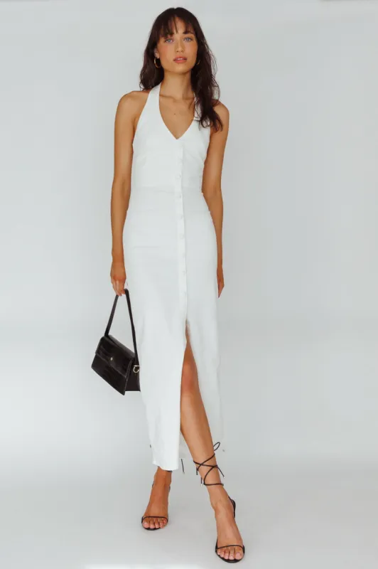 Renita Halterneck Button Maxi Dress White sold by Selfie Leslie
