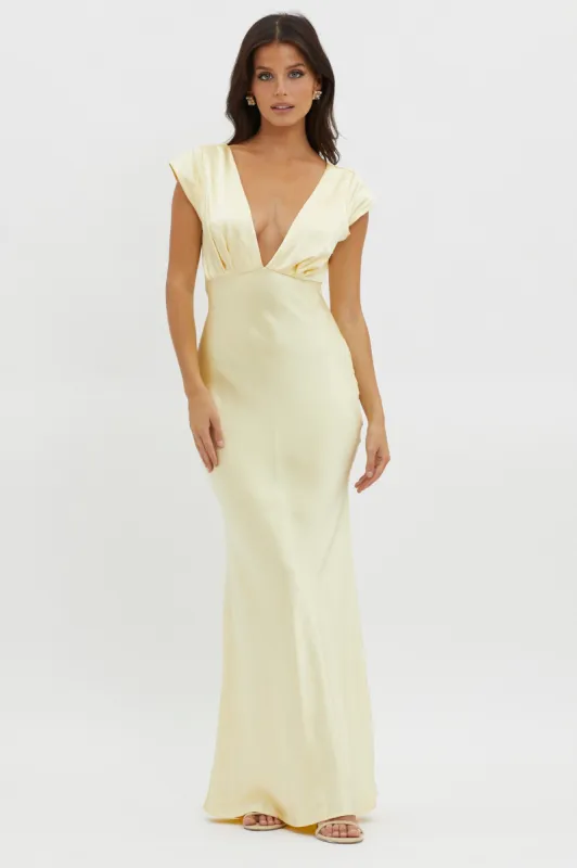 Lucinda V-Neck Twist Back Midi Dress Yellow sold by Selfie Leslie