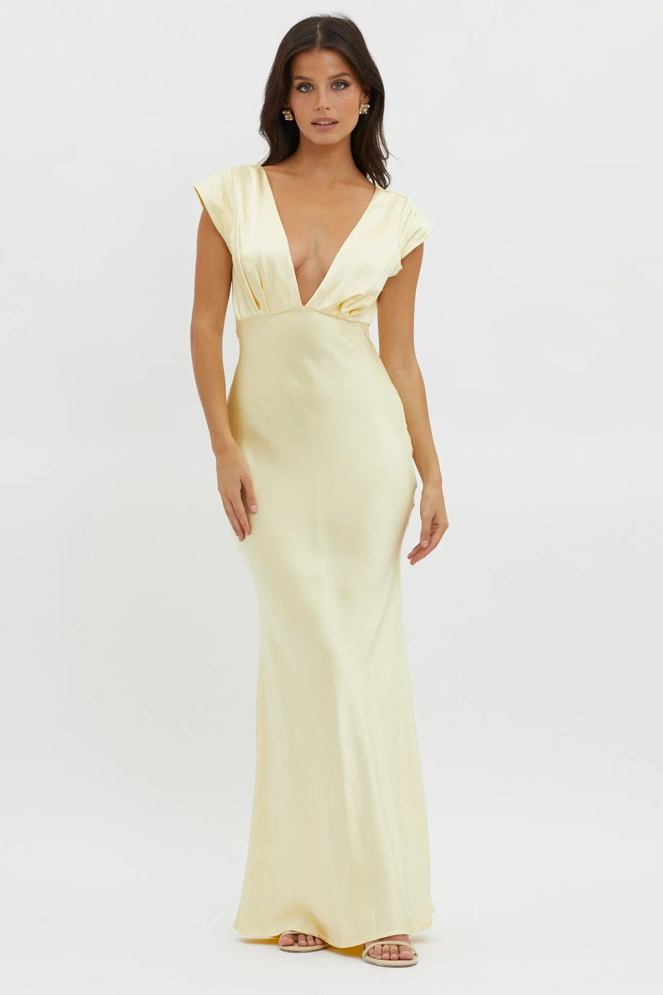 Lucinda V-Neck Twist Back Midi Dress Yellow sold by Selfie Leslie