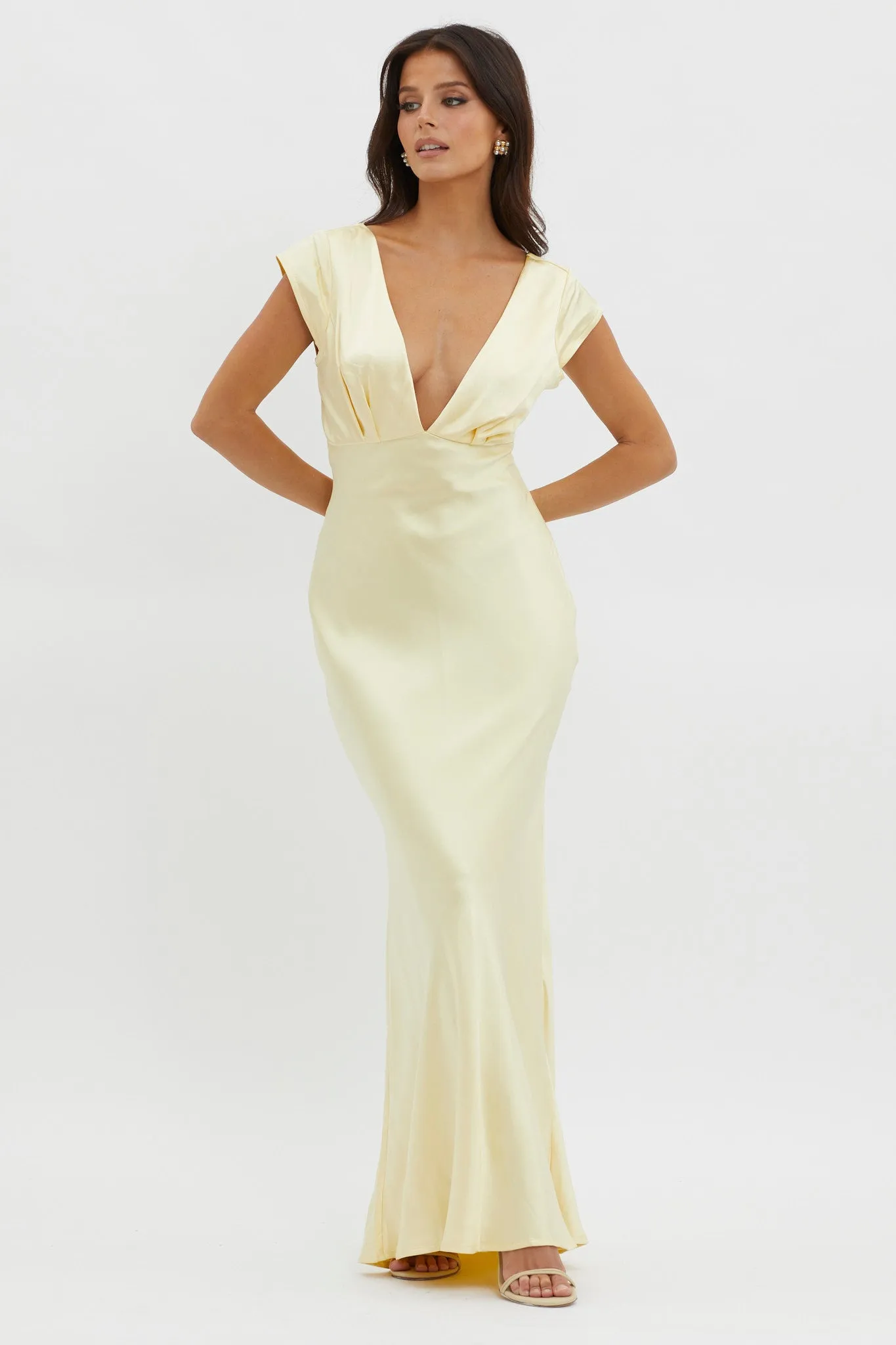 Lucinda V-Neck Twist Back Midi Dress Yellow sold by Selfie Leslie product image thumbnail 4