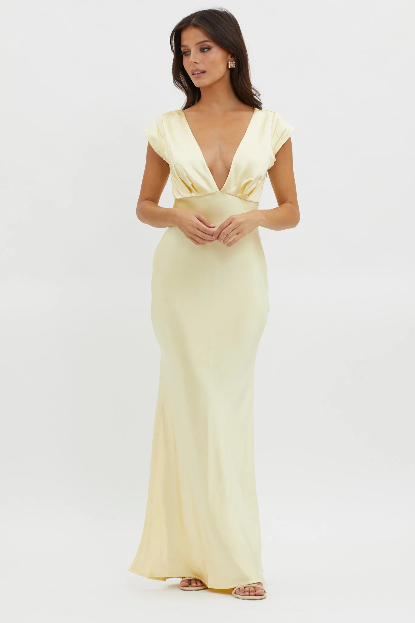 Lucinda V-Neck Twist Back Midi Dress Yellow sold by Selfie Leslie product image thumbnail 5