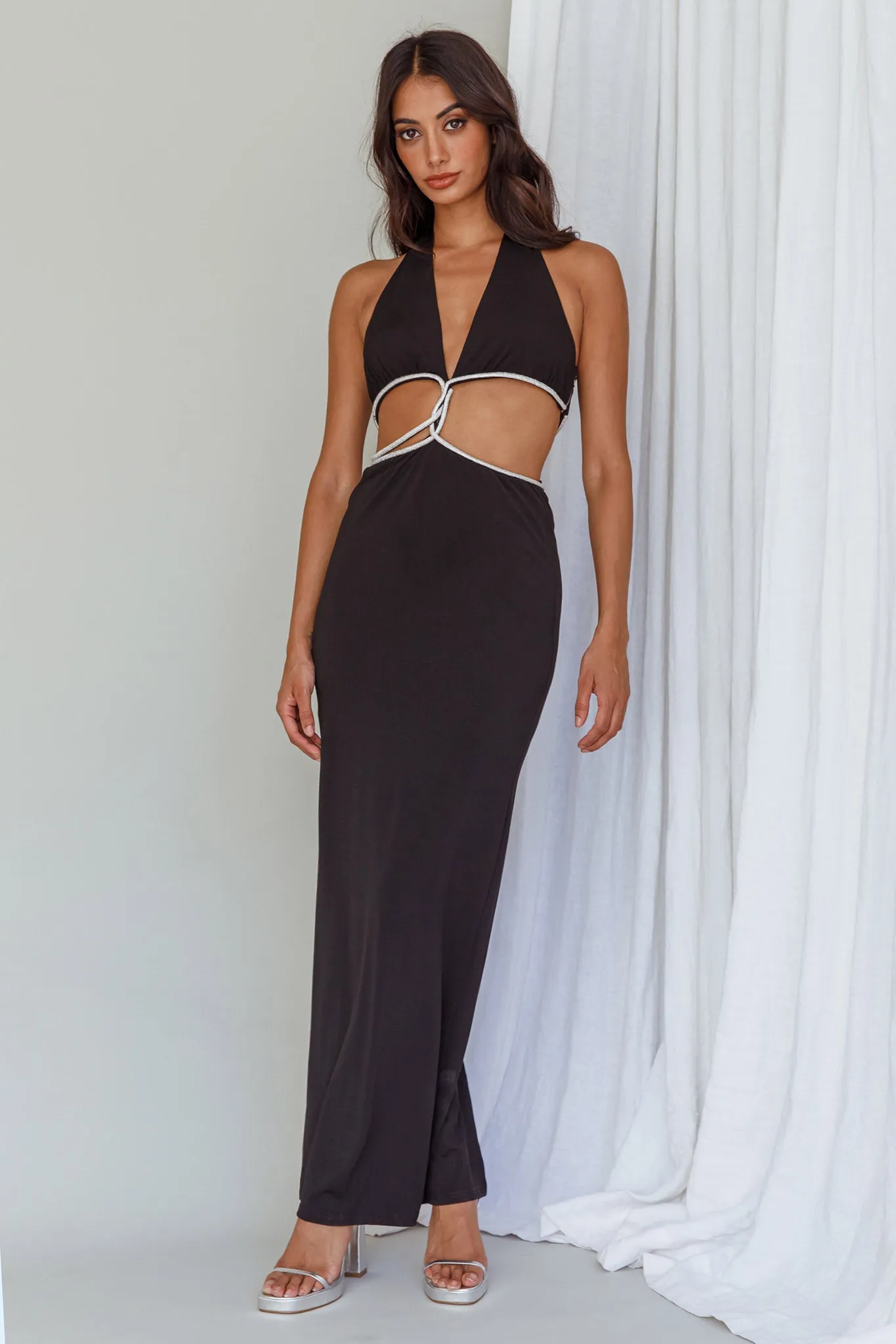 Starlight Stroll Cut-Out Diamante Dress Black sold by Selfie Leslie