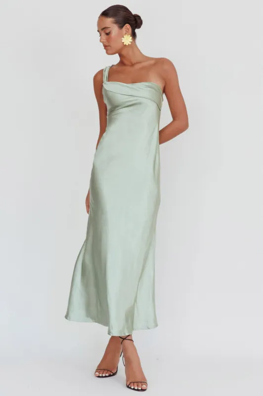 Carmel One-Shoulder Sash Maxi Dress Sage sold by Selfie Leslie