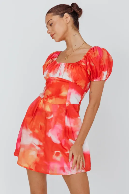 Shayna Puff Sleeve Mini Dress Print Red sold by Selfie Leslie
