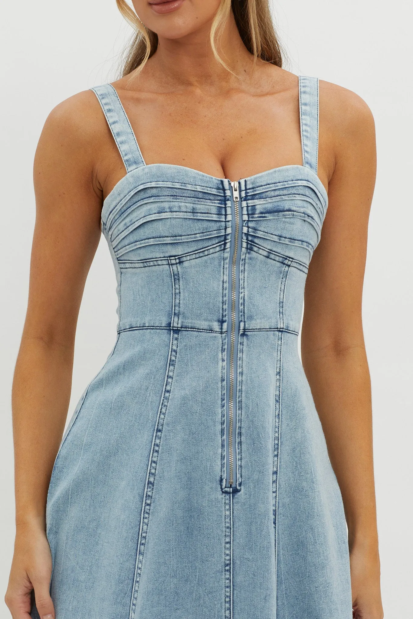 Emilio Pleated Bust A-Line Midi Dress Denim Blue sold by Selfie Leslie product image thumbnail 4
