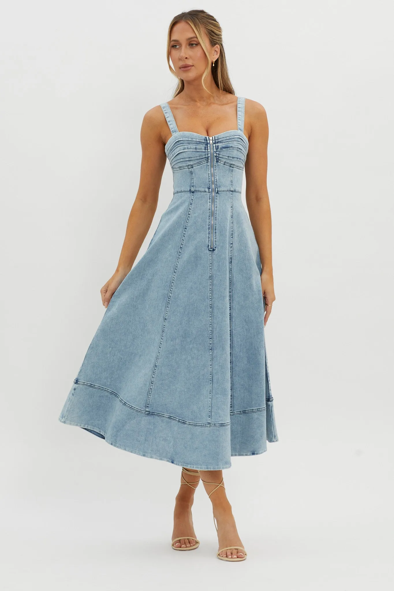 Emilio Pleated Bust A-Line Midi Dress Denim Blue sold by Selfie Leslie product image thumbnail 2