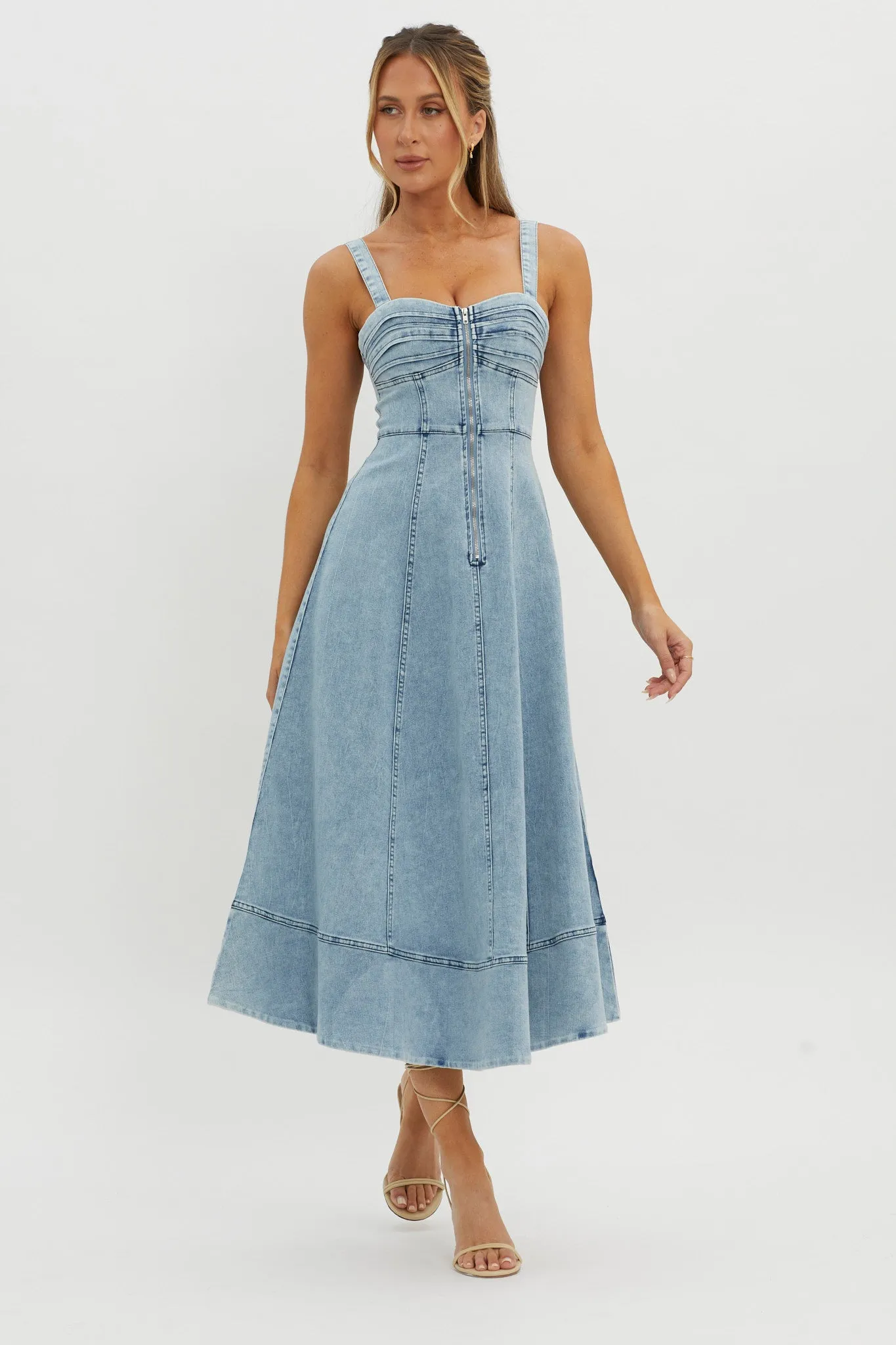 Emilio Pleated Bust A-Line Midi Dress Denim Blue sold by Selfie Leslie product image thumbnail 5