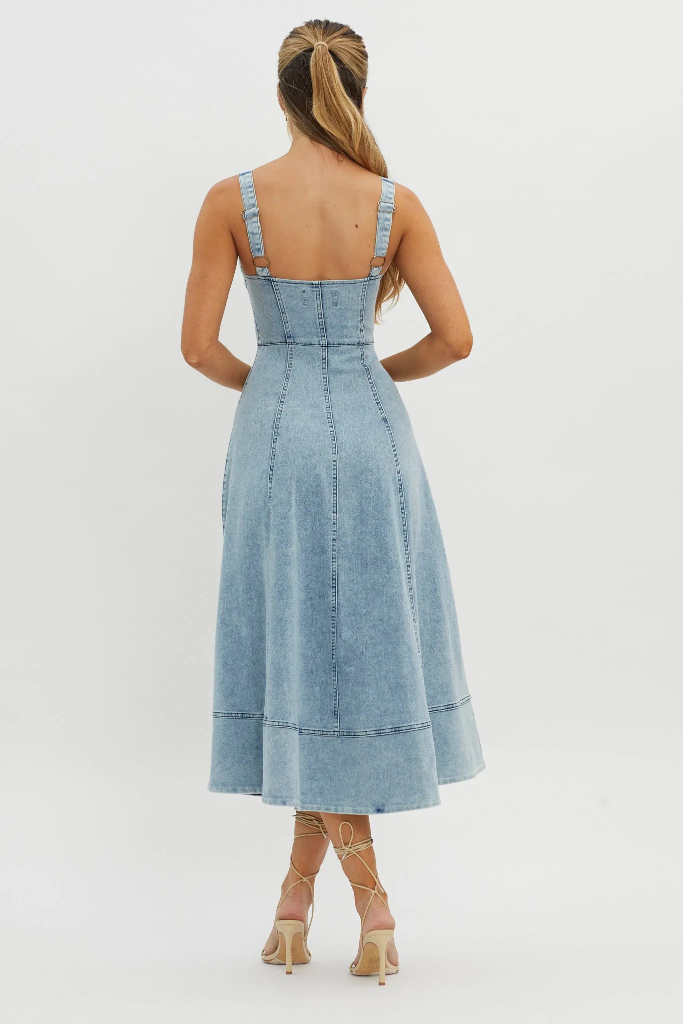 Emilio Pleated Bust A-Line Midi Dress Denim Blue sold by Selfie Leslie product image thumbnail 3