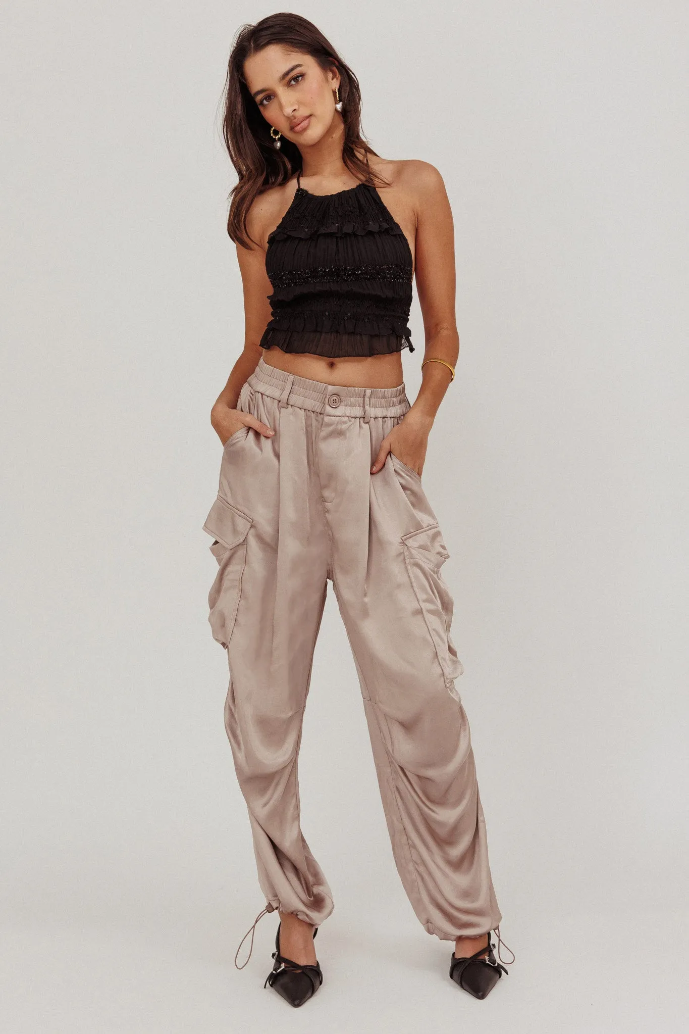 Betty Satin Cargo Pant Mink sold by Selfie Leslie product image thumbnail 5