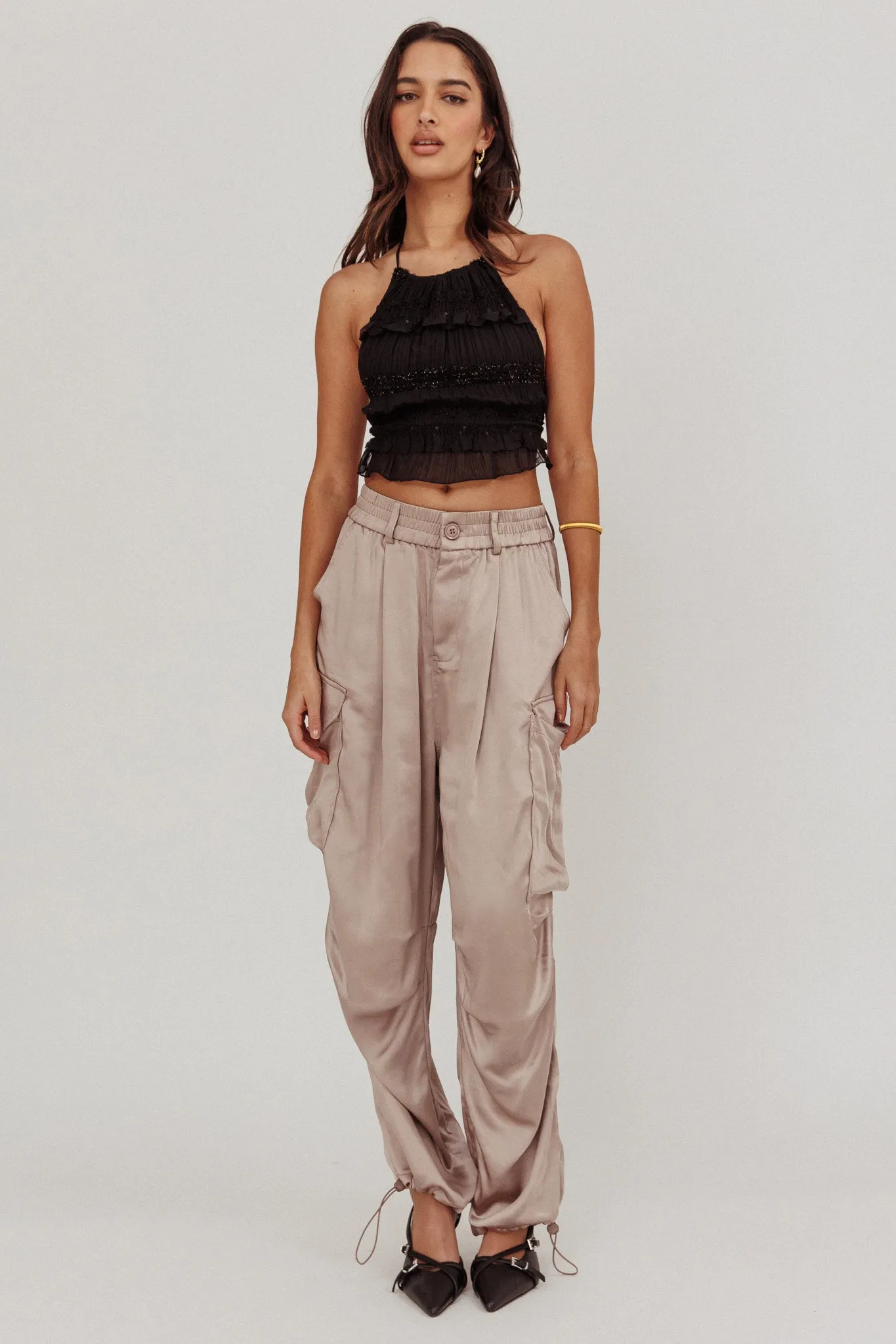 Betty Satin Cargo Pant Mink sold by Selfie Leslie product image thumbnail 3