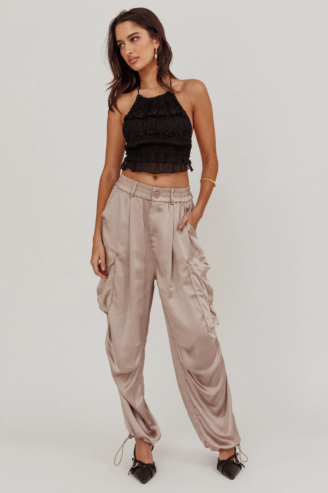Betty Satin Cargo Pant Mink sold by Selfie Leslie