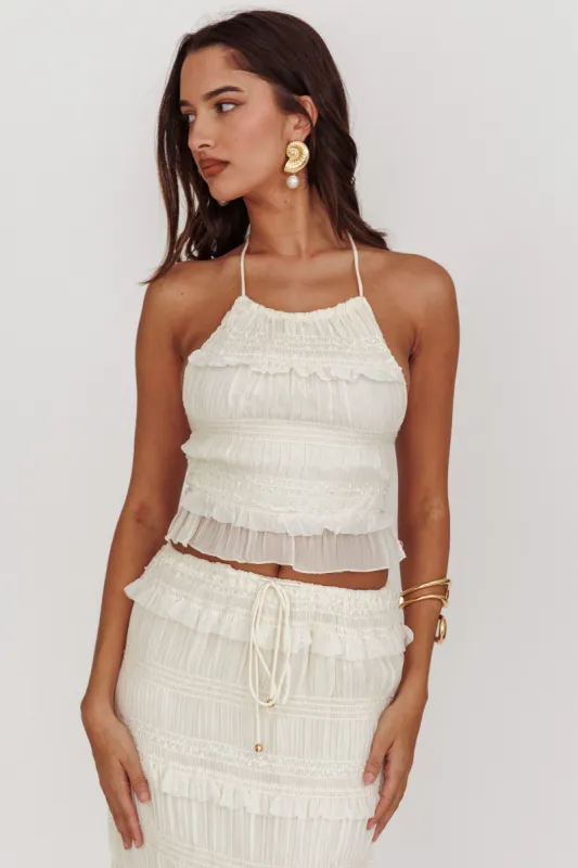 Helios Halterneck Shirred Sequin Top Beige sold by Selfie Leslie