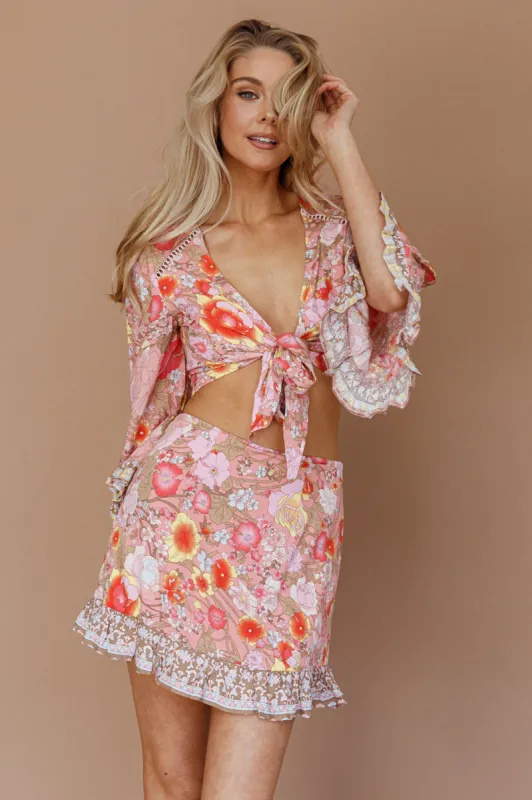 Island Girl Long Sleeve Tied Crop Top Floral Pink sold by Selfie Leslie