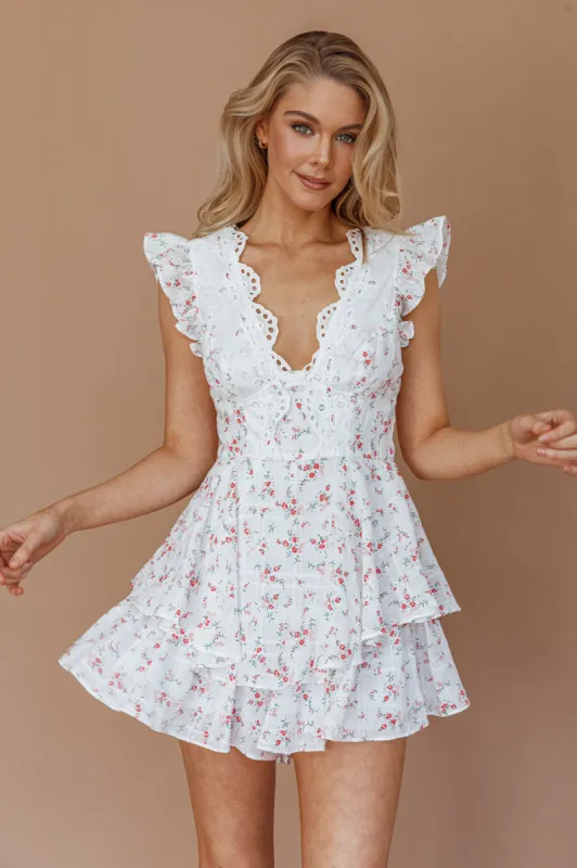 Aylina Scalloped Lace Romper Floral Red made by Angel Biba