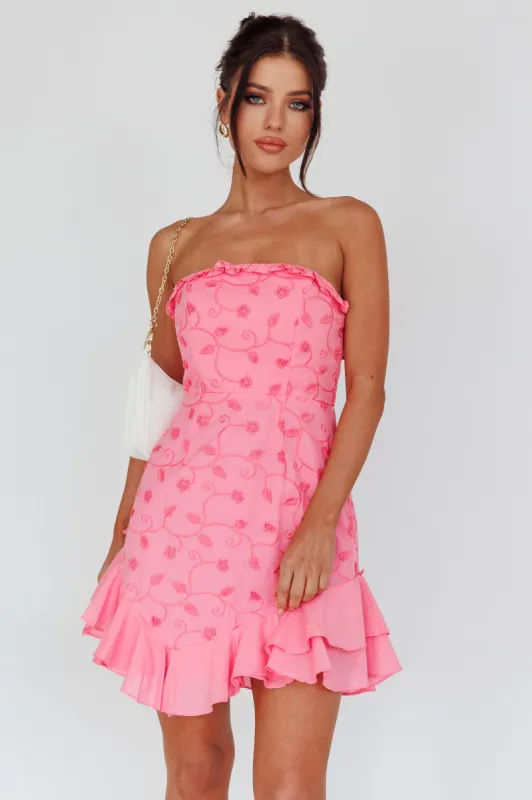 Cece Embroidered Bandeau Dress Hot Pink sold by Selfie Leslie