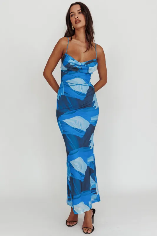 Teava Laced Waist Maxi Dress Abstract Blue sold by Selfie Leslie