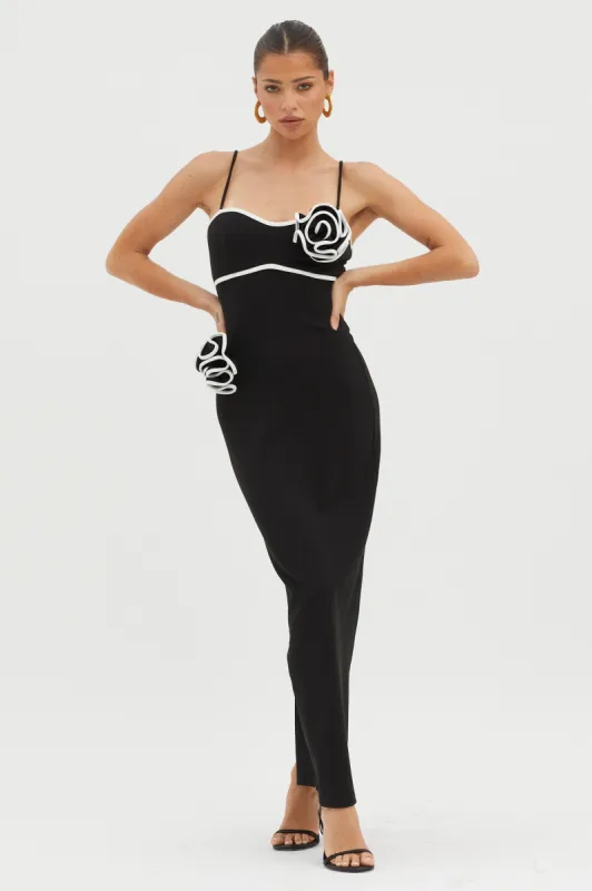 Griselda Flower Decoration Maxi Dress Black sold by Selfie Leslie