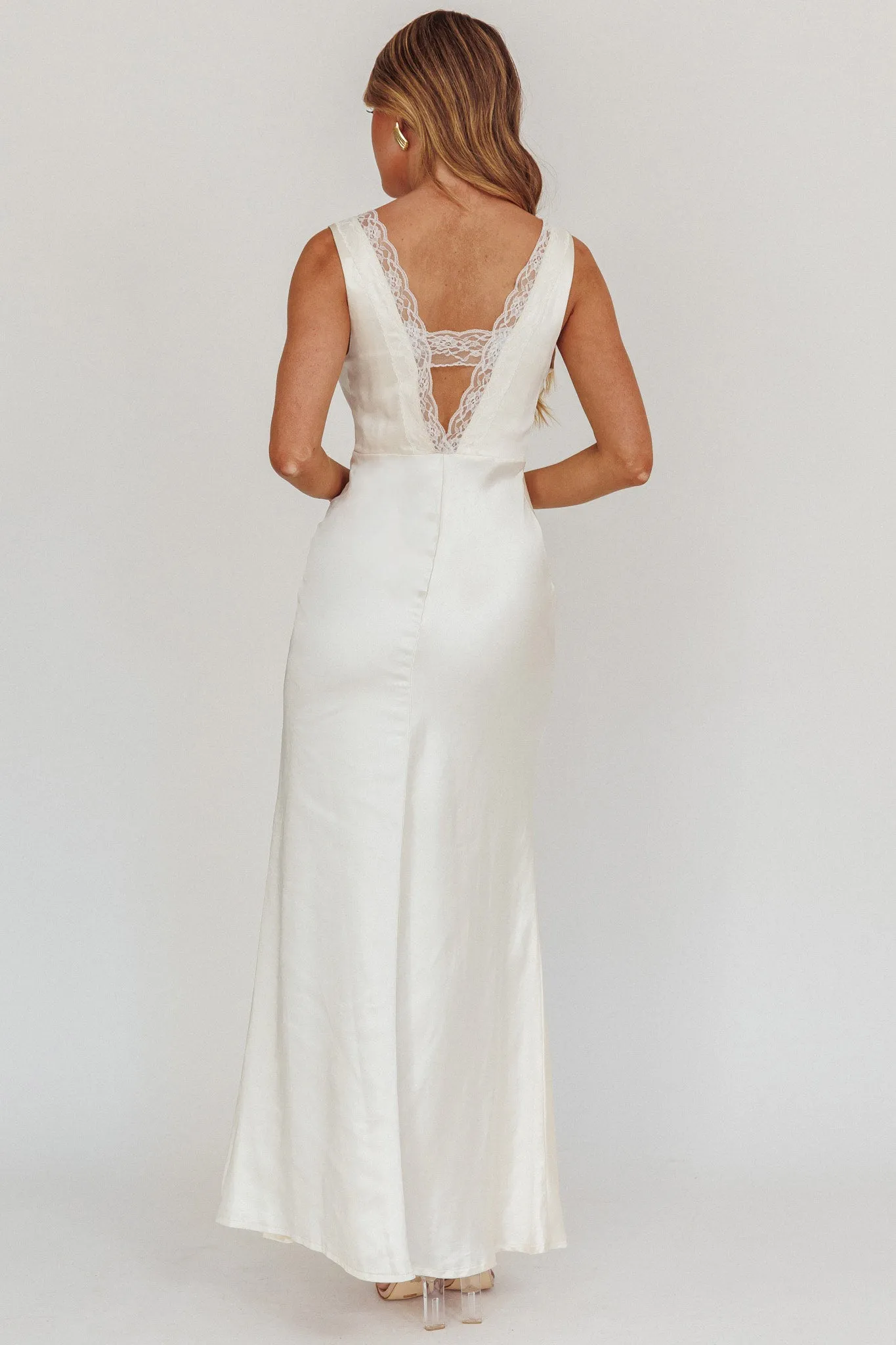 Ivonne Lace Trim V-Neck Maxi Dress Oyster sold by Selfie Leslie product image thumbnail 2