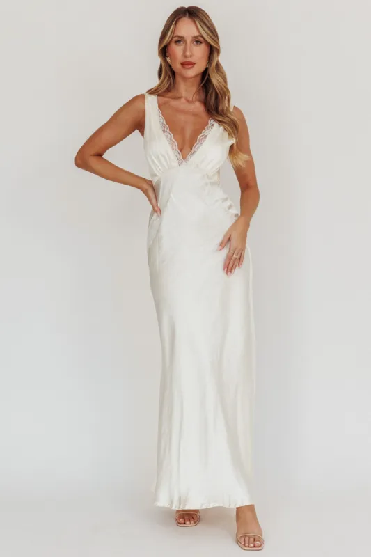 Ivonne Lace Trim V-Neck Maxi Dress Oyster sold by Selfie Leslie