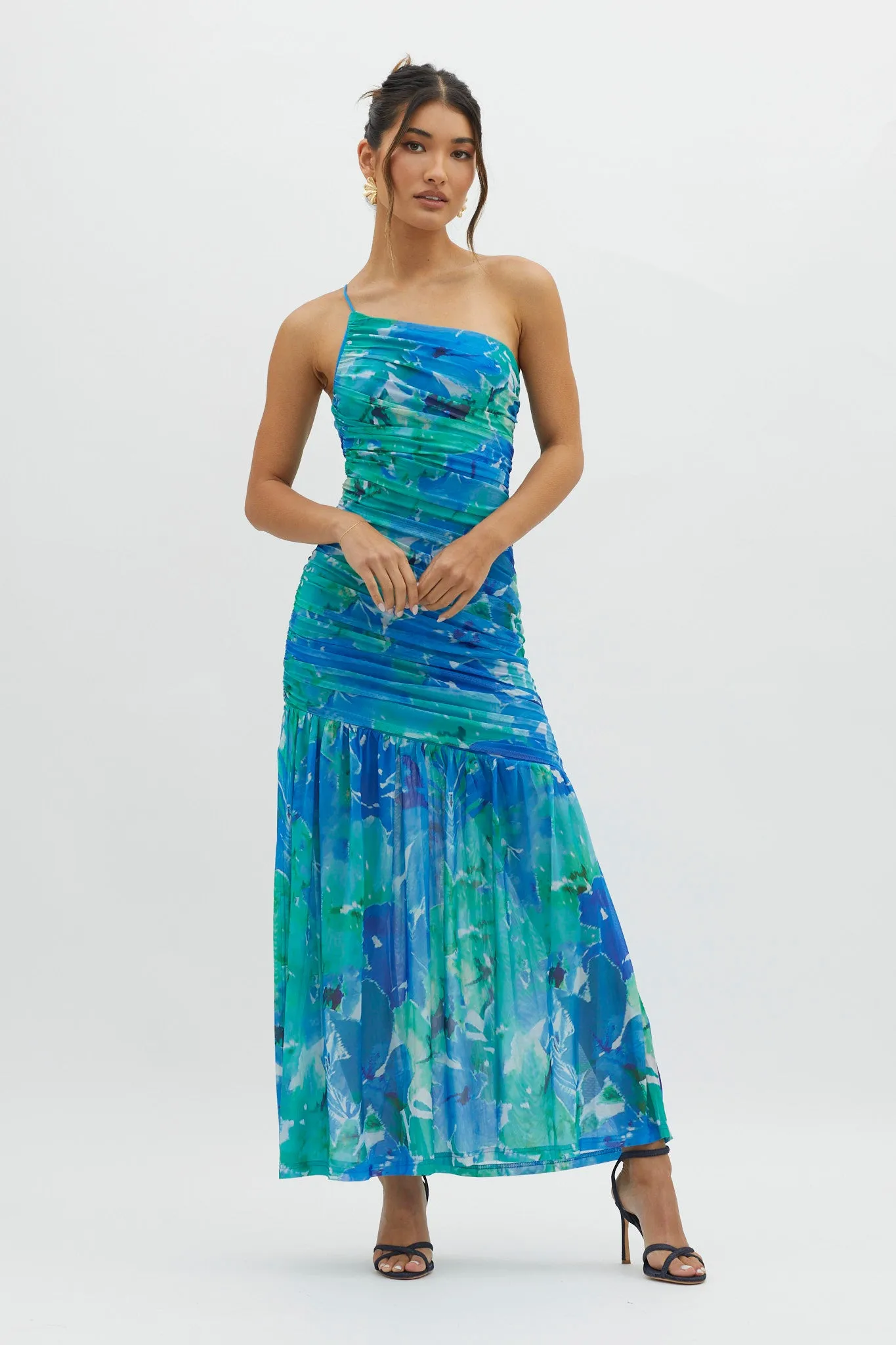 Golden Sun One-Shoulder Ruched Maxi Dress Green sold by Selfie Leslie