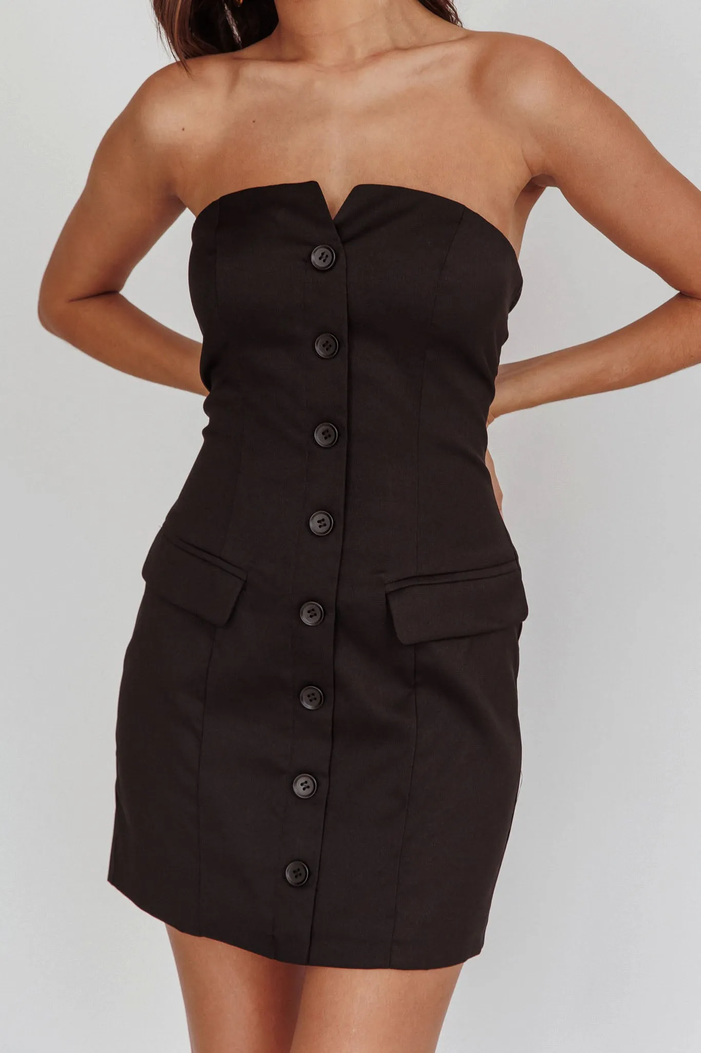 Titania Strapless Buttoned Mini Dress Black sold by Selfie Leslie product image thumbnail 4