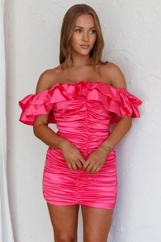 Carinne Off-Shoulder Ruched Mini Dress Doll Pink sold by Selfie Leslie