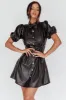 Zurich Pleated Waist Shirt Dress Faux Leather Black sold by Selfie Leslie