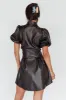 Zurich Pleated Waist Shirt Dress Faux Leather Black sold by Selfie Leslie