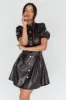 Zurich Pleated Waist Shirt Dress Faux Leather Black sold by Selfie Leslie