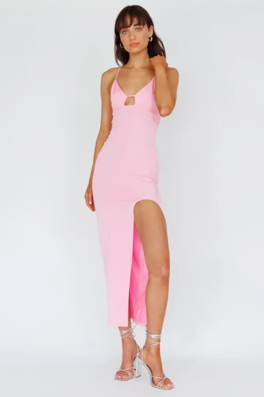 Summer Rose Front Split Midi Dress Pink sold by Selfie Leslie