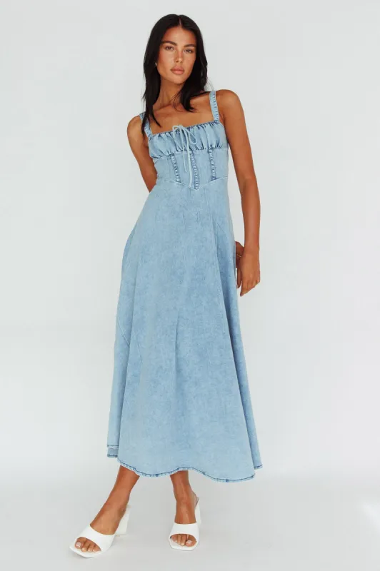 Sweet Pea Tied Bust Maxi Dress Denim Blue sold by Selfie Leslie