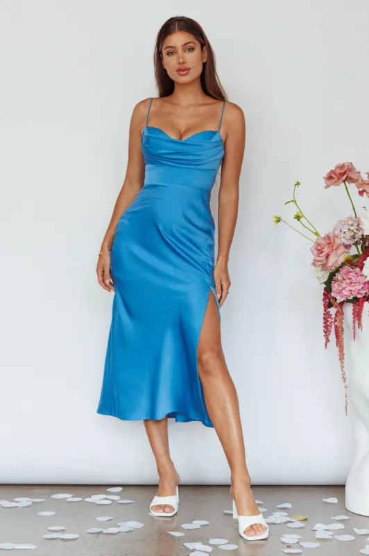 Giorgette Side Split Midi Dress Blue sold by Selfie Leslie