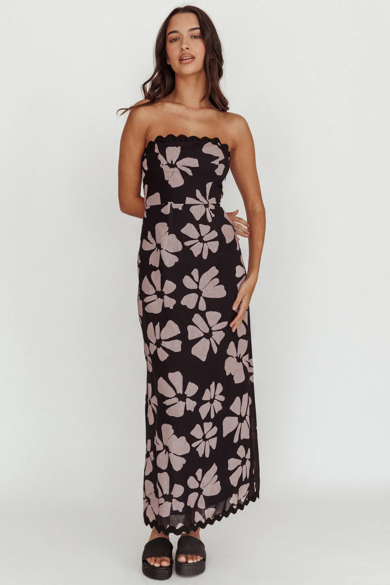 Cypress Floral Strapless Maxi Dress Black sold by Selfie Leslie