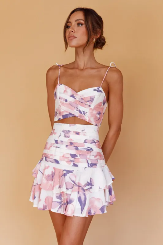 Janene Tied Shoulder Crop Top White/Pink sold by Selfie Leslie