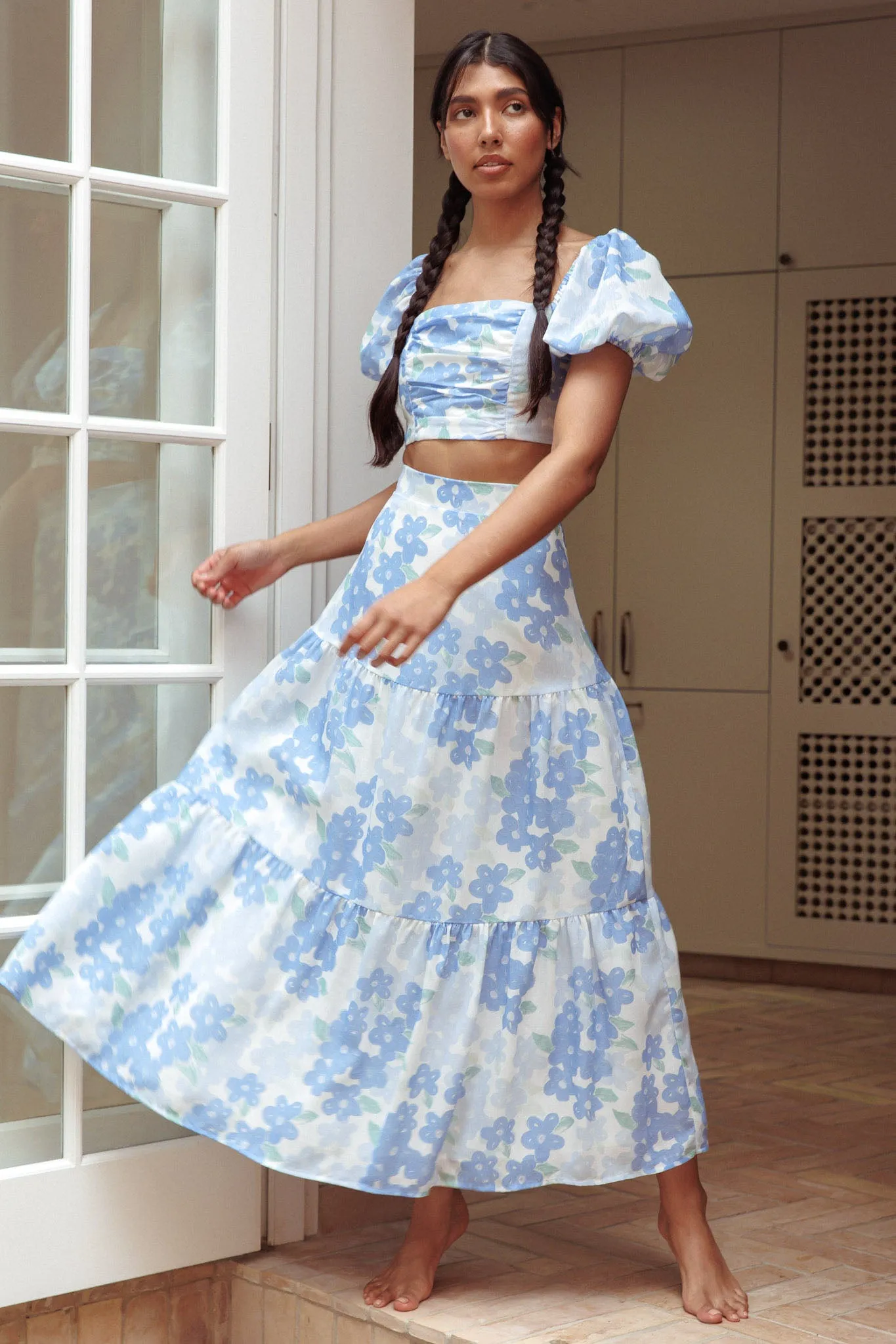 The Moment Maxi Skirt Floral Blue sold by Selfie Leslie