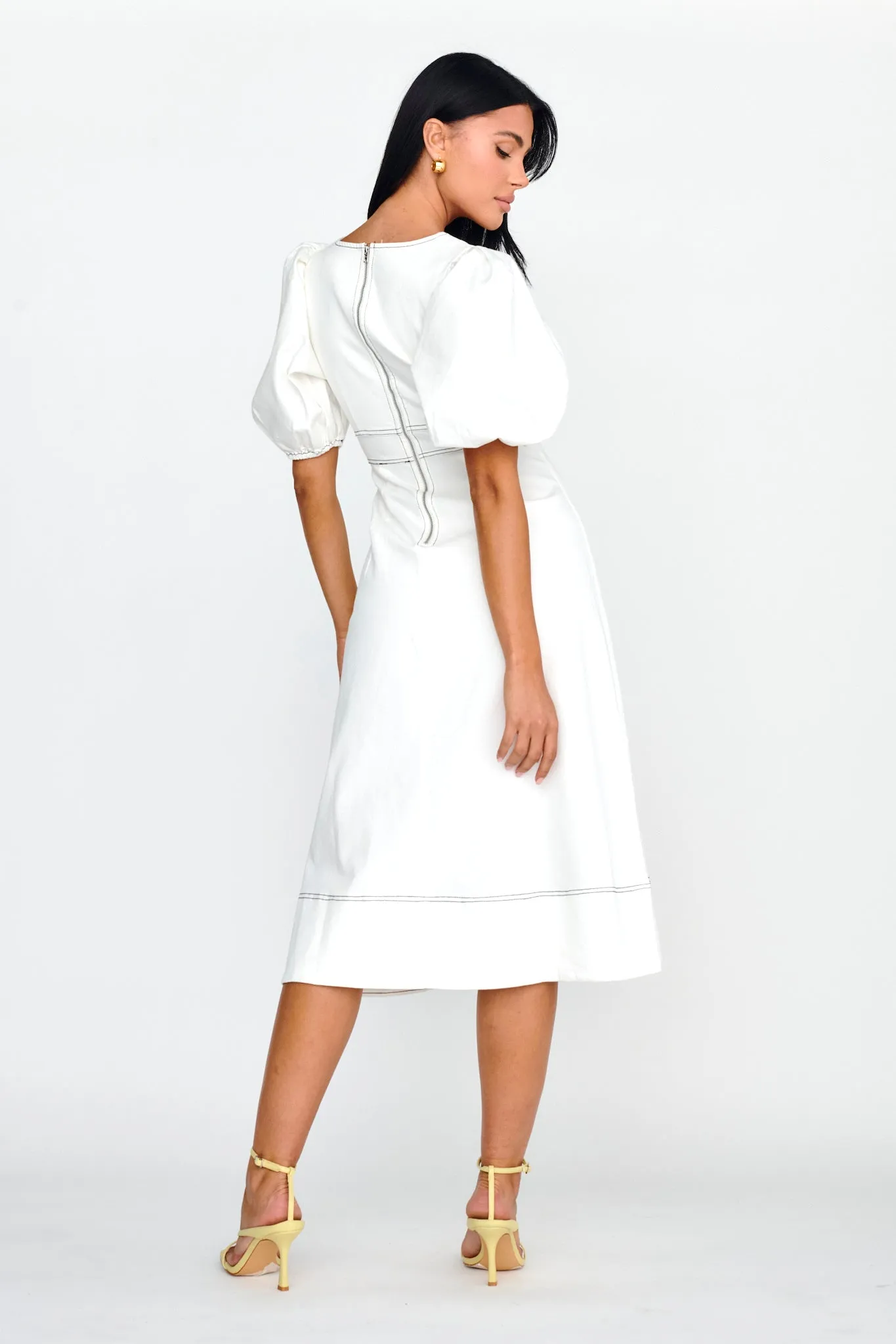 Elias Puff Sleeve Midi Dress White sold by Selfie Leslie product image thumbnail 2