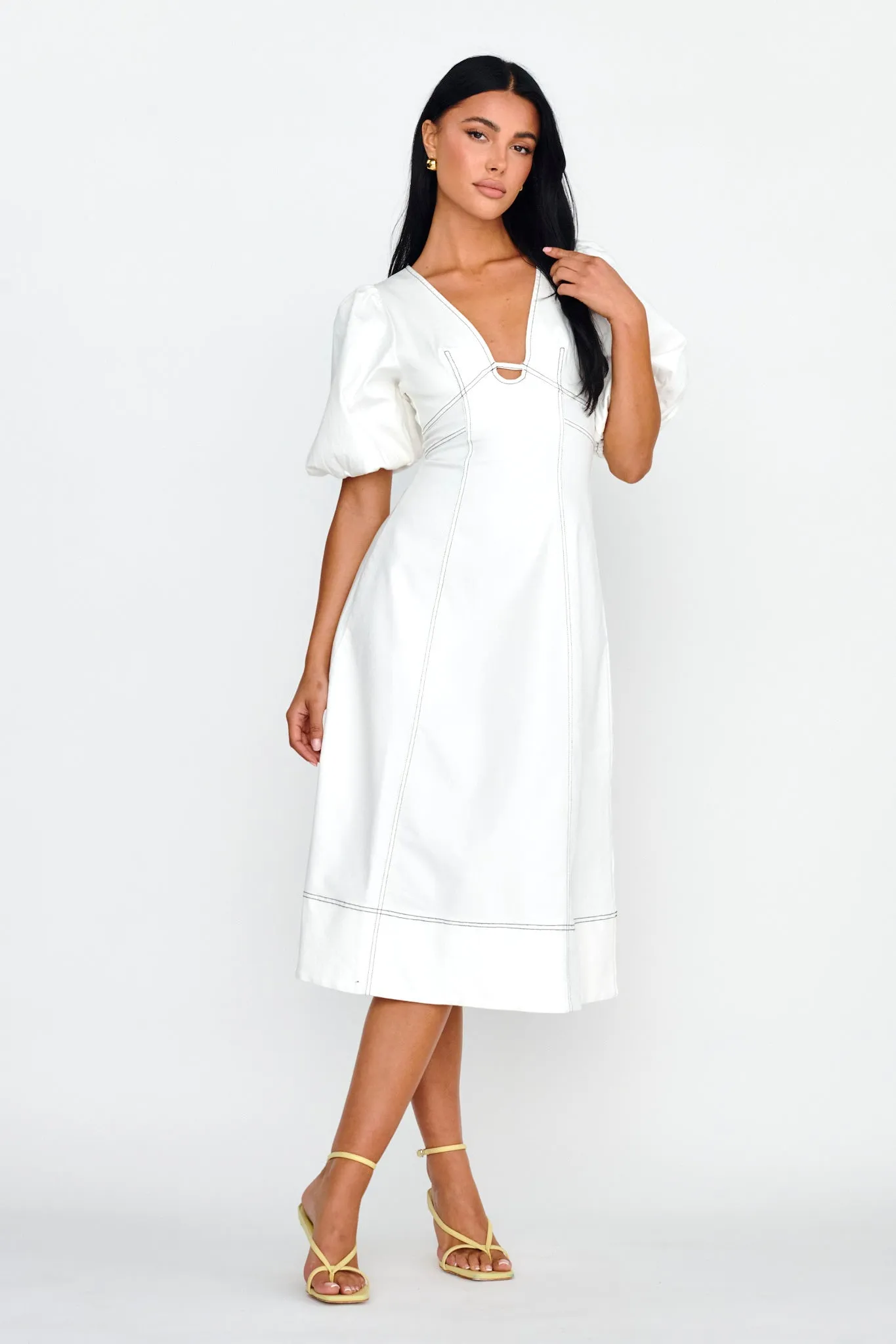 Elias Puff Sleeve Midi Dress White sold by Selfie Leslie