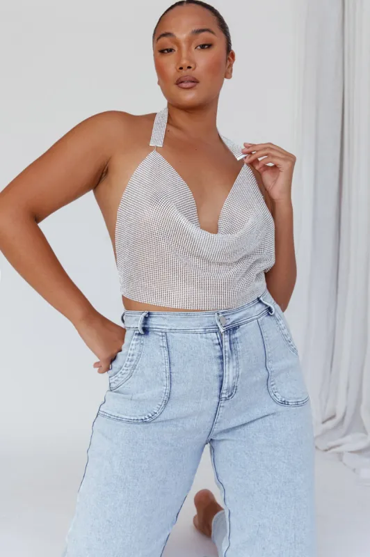California Diamante Crop Vest Silver sold by Selfie Leslie