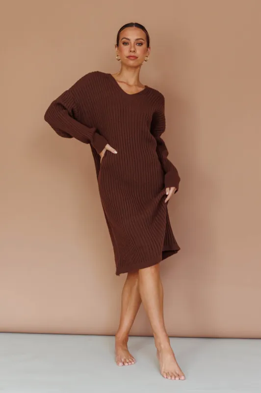 Autumn Hooded Sweater Midi Dress Chocolate sold by Selfie Leslie