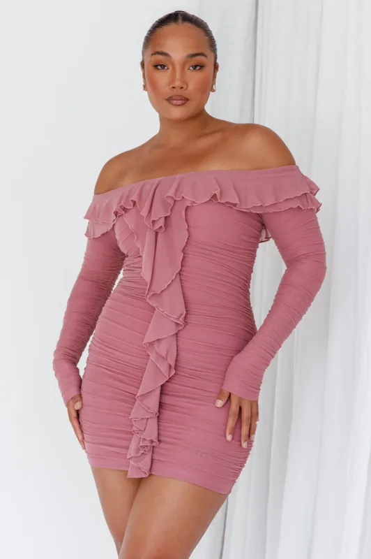 Confession Off-Shoulder Long Sleeve Mini Dress Mauve sold by Selfie Leslie